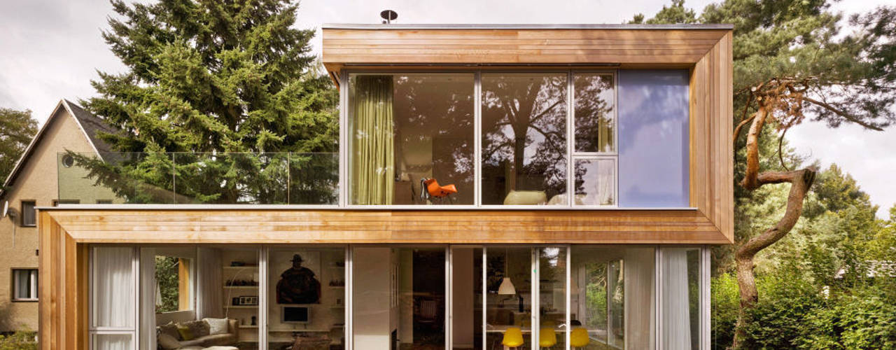 Haus Jacobs Innenarchitektur Berlin Modern Houses Wolke,Himmel,Anlage,Baum,Gebäude,Holz,Schatten,Fenster,Vorbau,Hütte