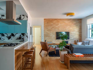 APARTAMENTO JB, Raquel Junqueira Arquitetura Raquel Junqueira Arquitetura Modern Living Room Bricks