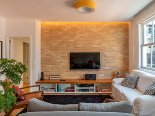 APARTAMENTO JB, Raquel Junqueira Arquitetura Raquel Junqueira Arquitetura Modern Living Room Bricks