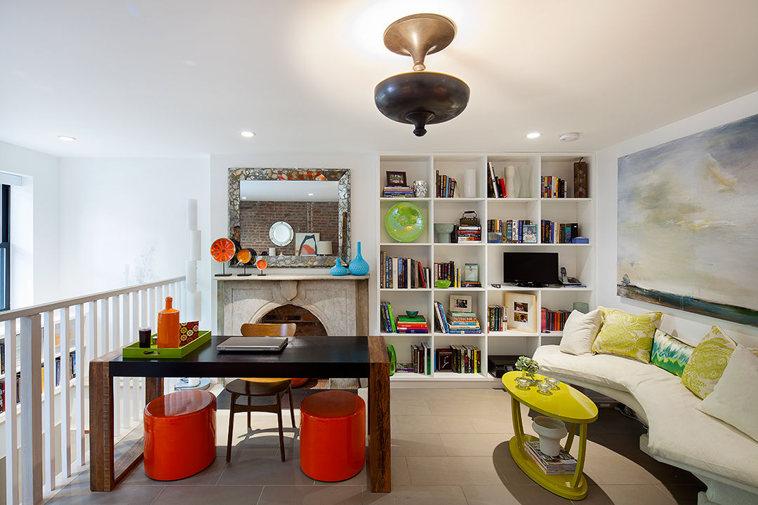 Carroll Gardens Townhouse andretchelistcheffarchitects Modern Study Room and Home Office balustrade,bay windows,carrara island,curtain wall,indoor-outdoor,rear garden,renovation,townhouse,new york,brooklyn