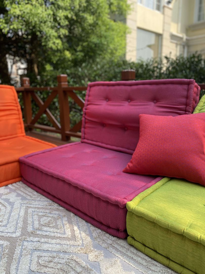 Can you make them for outdoor/patio use? Lila & Lin Garden Pool Furniture, Couch, Purple, Rectangle, Wood, Outdoor furniture, Comfort, Pink, Flooring, Hardwood,outdoor furniture,patio cushion,outdoor cushion