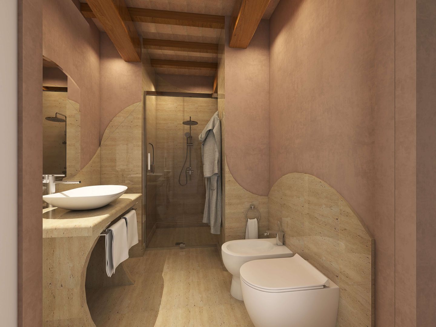 I Bagni - Residenze Roccapipirozzi ARTE DELL'ABITARE Apartment Marrone, Proprietà, Edificio, Apparecchio idraulico, Lavello, Rubinetto, Specchio, Toilette, Bagno, Sedile del WC