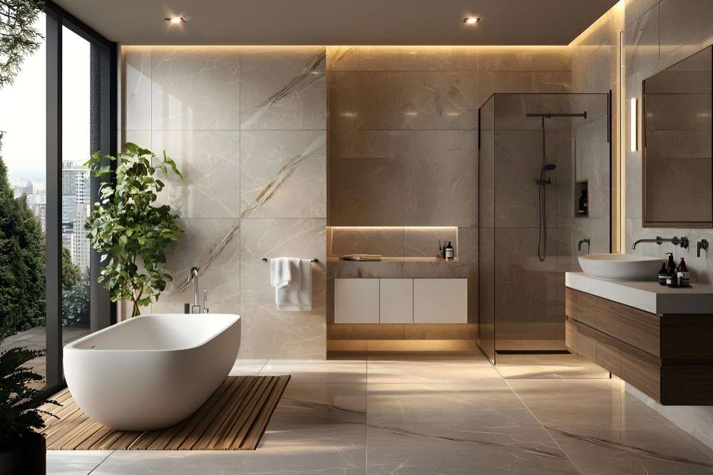 EA20240816-22971 Press profile homify Balcony Spiegel, Klopfen, Anlage, Sanitärarmatur, Eigentum, Gebäude, Badewanne, Waschbecken, Badezimmerschrank, Badezimmer