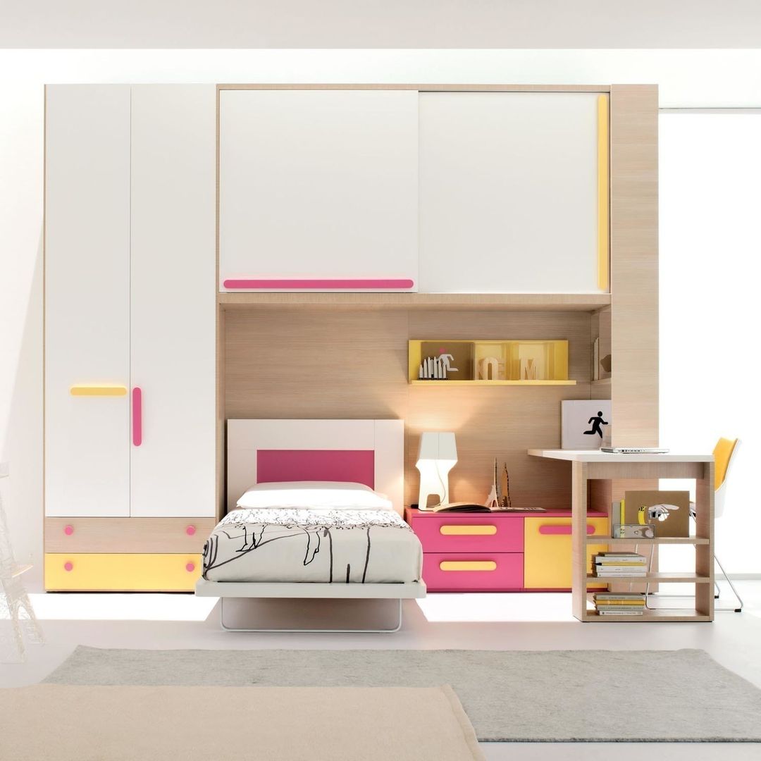 'Yellow-Pink' Girl's bedroom furniture set by Clever homify Modern Kid's Room Beds & cribs