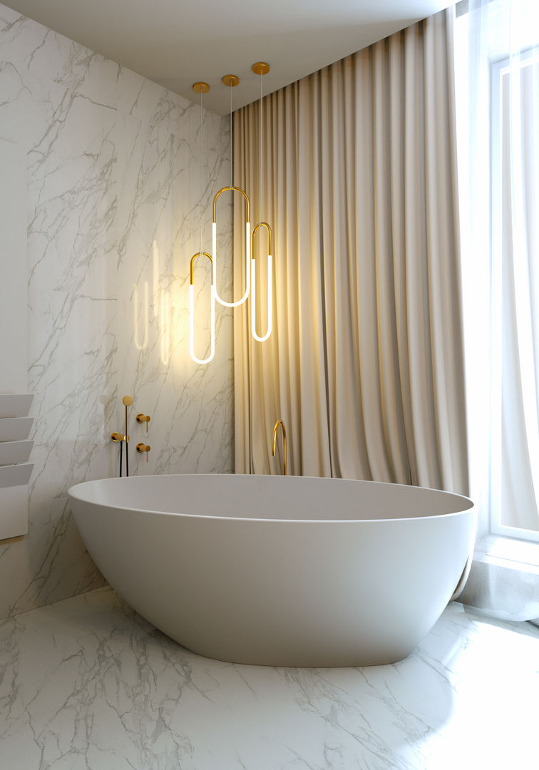 Apartment 7, Noida, Design Concept creative studio Design Concept creative studio Modern Bathroom Building,Plumbing fixture,Product,Wood,Bathtub,Curtain,Interior design,Flooring,House,Shade