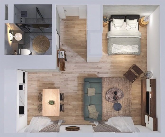 3. Erhalte dein erstes Design inteero Living room Eigentum,Innenarchitektur,Holz,Beleuchtung,Gebäude,Regale,Kompfort,Mauer,Wohnzimmer,Rechteck