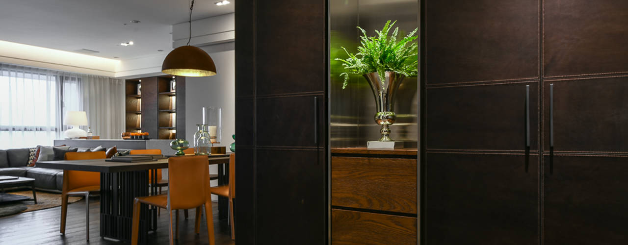 餘音繚繞 沐朋設計 Modern Corridor, Hallway and Staircase 玄關櫃,餐桌,玄關,餐廳