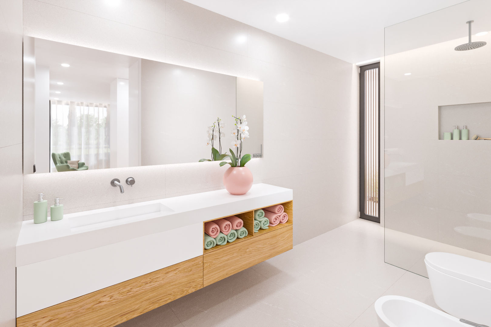 3D Casa de banho da Suíte Principal/Master Bedroom Bathroom Pascal Millasseau Construction Sunlight, view, bedroom, Casa, piscina, jardim, vidros, lote, lotes, moradia, espaço, espaçoso, vista, verde, natureza, garagem, cozinha, t3, quartos,house, pool, garden, windows, space, open space, nature, garage, bedroom, Condominium