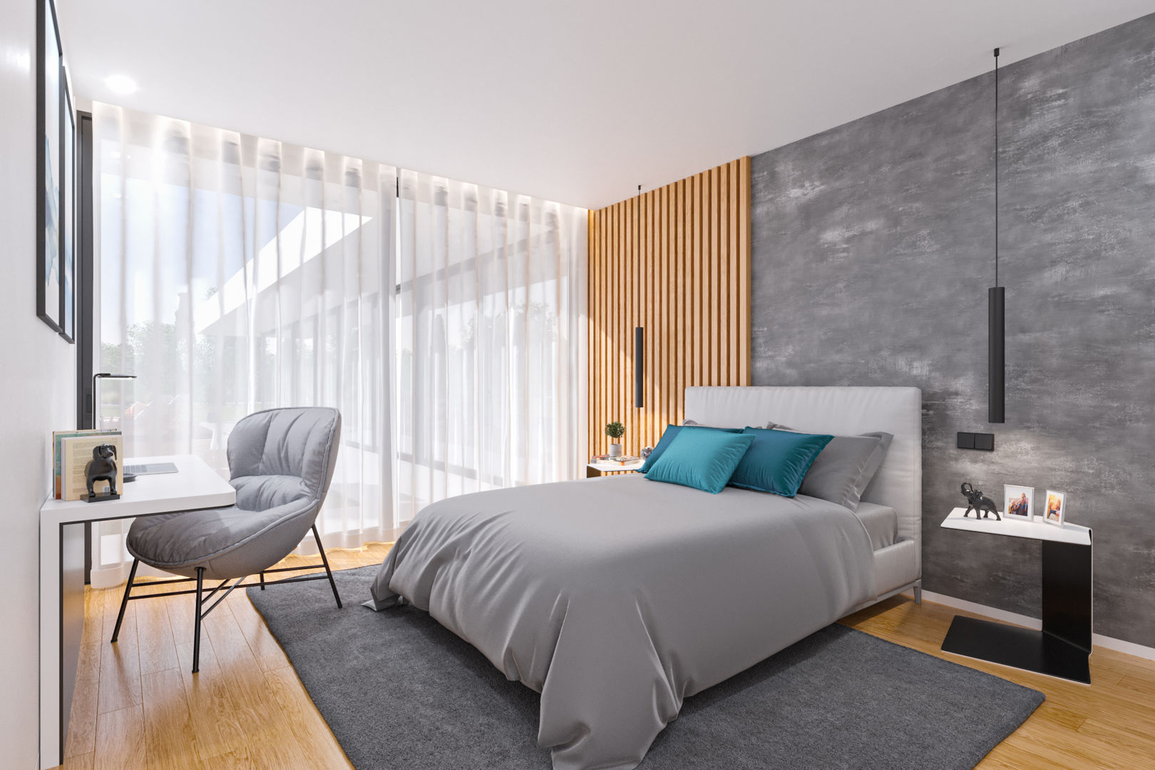 3D Terceiro Quarto/Third Bedroom Pascal Millasseau Construction Sunlight, view, bedroom, Casa, piscina, jardim, vidros, lote, lotes, moradia, espaço, espaçoso, vista, verde, natureza, garagem, cozinha, t3, quartos,house, pool, garden, windows, space, open space, nature, garage, bedroom, Condominium