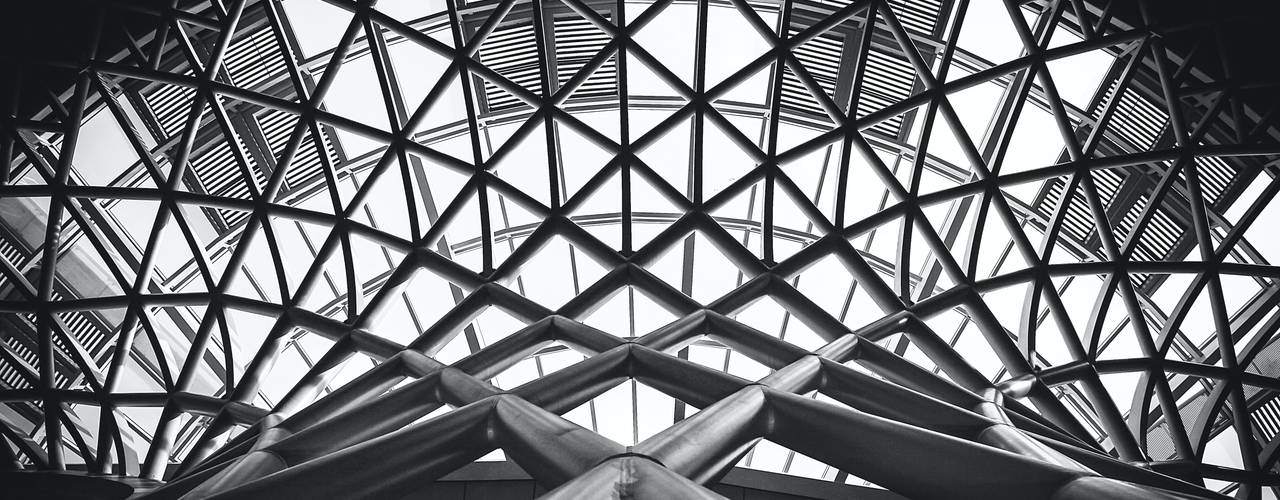 Steel structures usage Press profile homify Other spaces Building, Black, Lighting, Architecture, Triangle, Black-and-white, Style, Line, Symmetry, Fixture